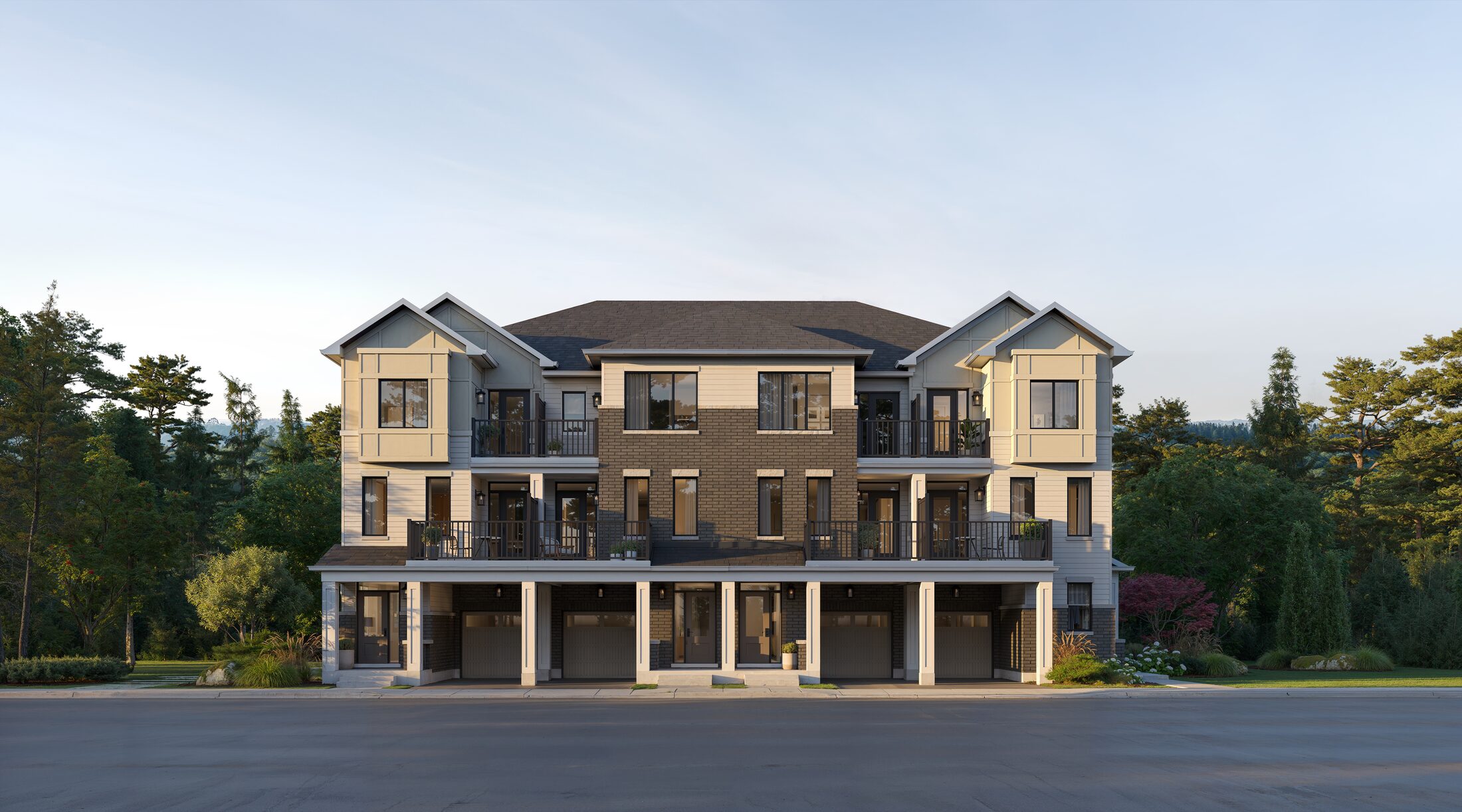 Back-to-Back townhome elevation at Five Oaks